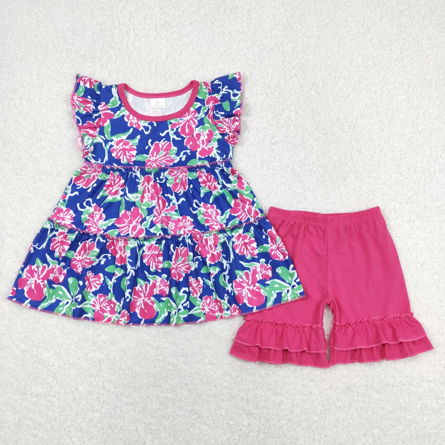 blue flowers tier short Girls Set