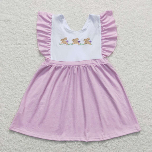 Easter pink Embroidery Buuny Short sleeve Dresses