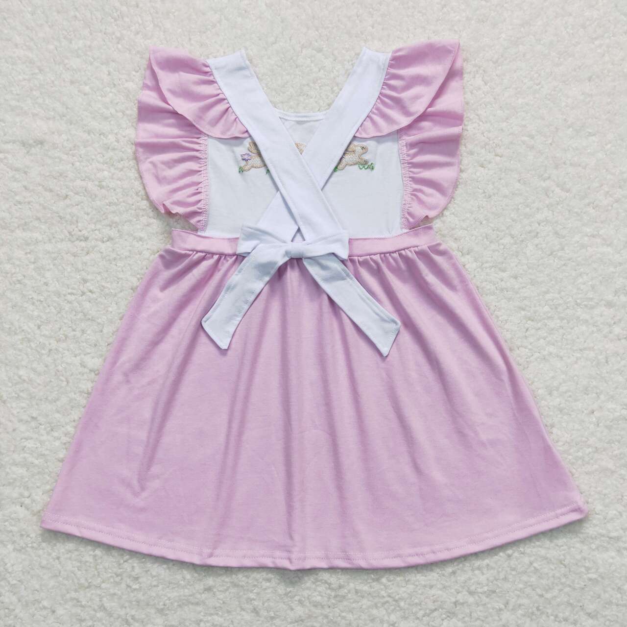 Easter pink Embroidery Buuny Short sleeve Dresses