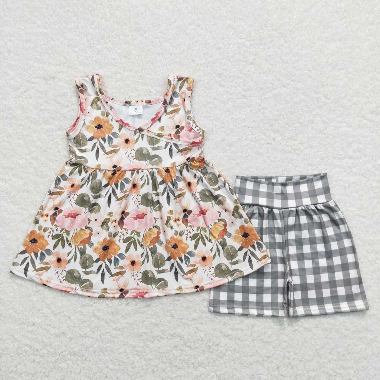 Floral Sleeveless Plaid Girls Suit