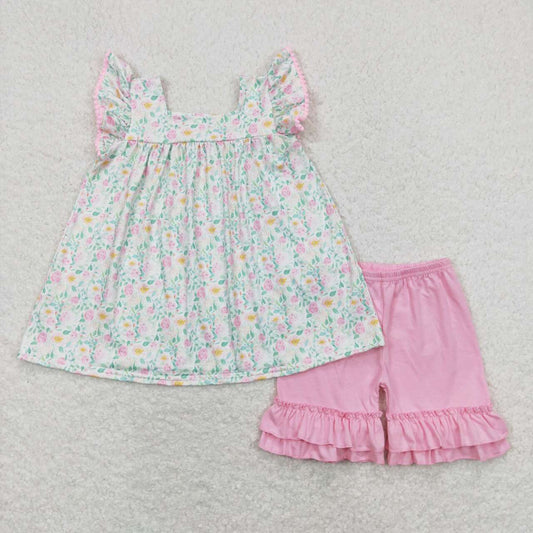 pink flower print Girls Suit