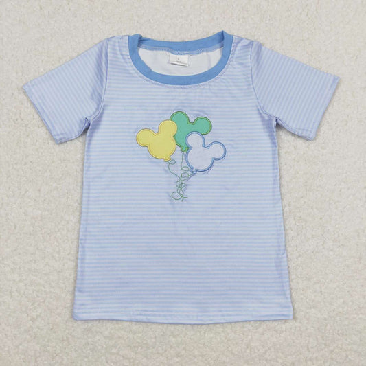 blue Embroidery Cartoon Short Shirt