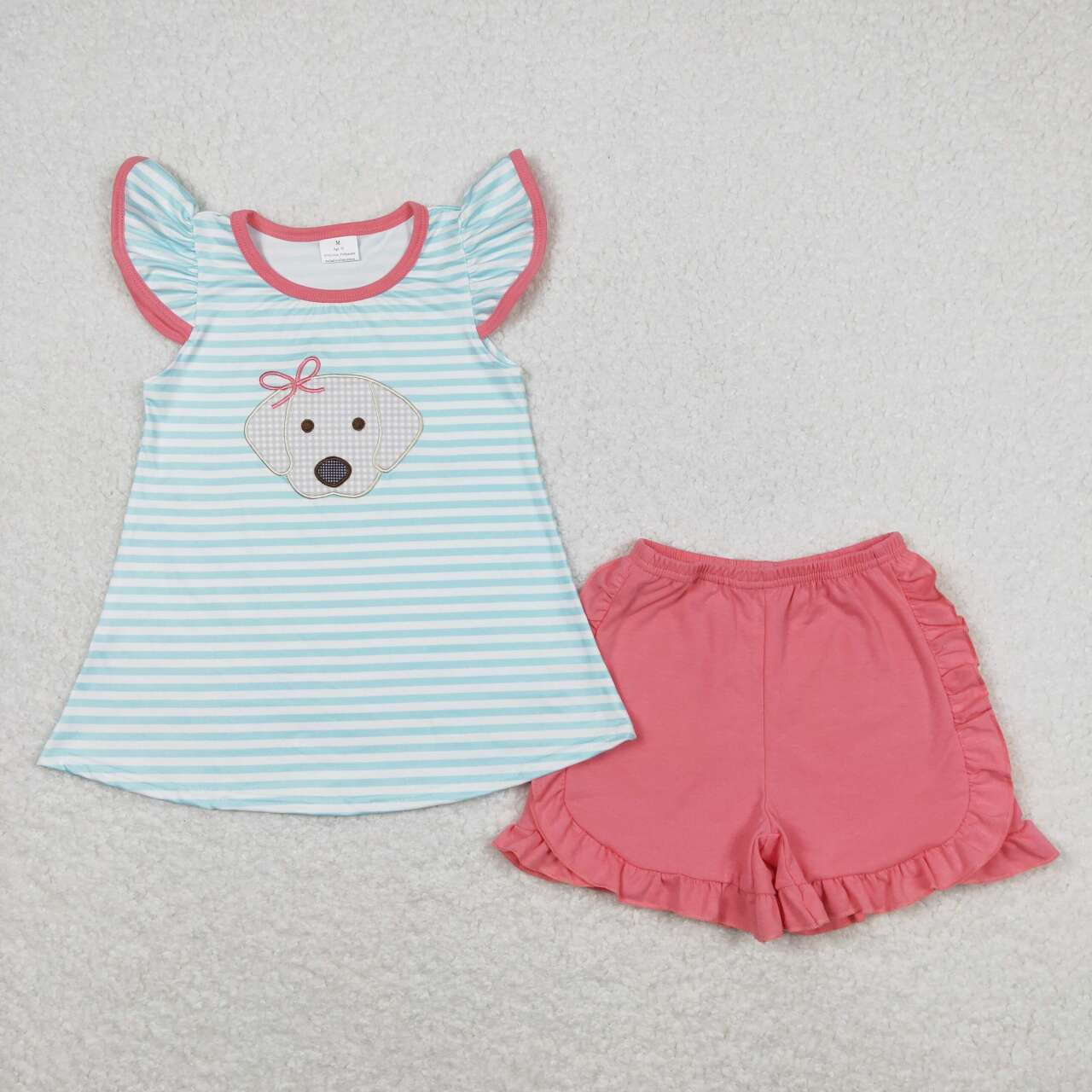 stripe embroidered dog Girls set