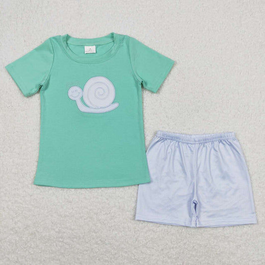 blue embroidered snails boy set
