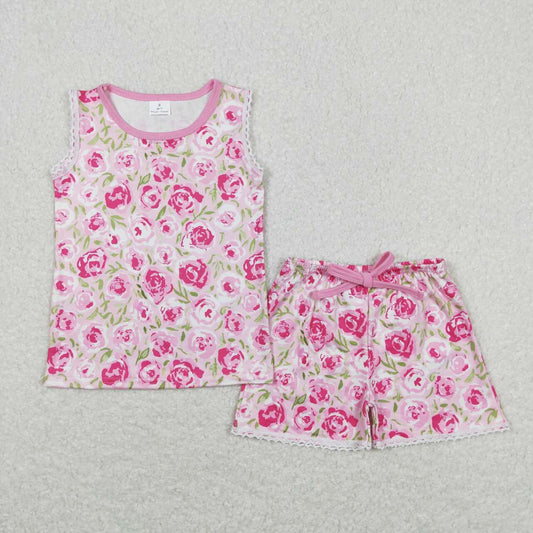 Purple flower sleeveless Summer Girls Set