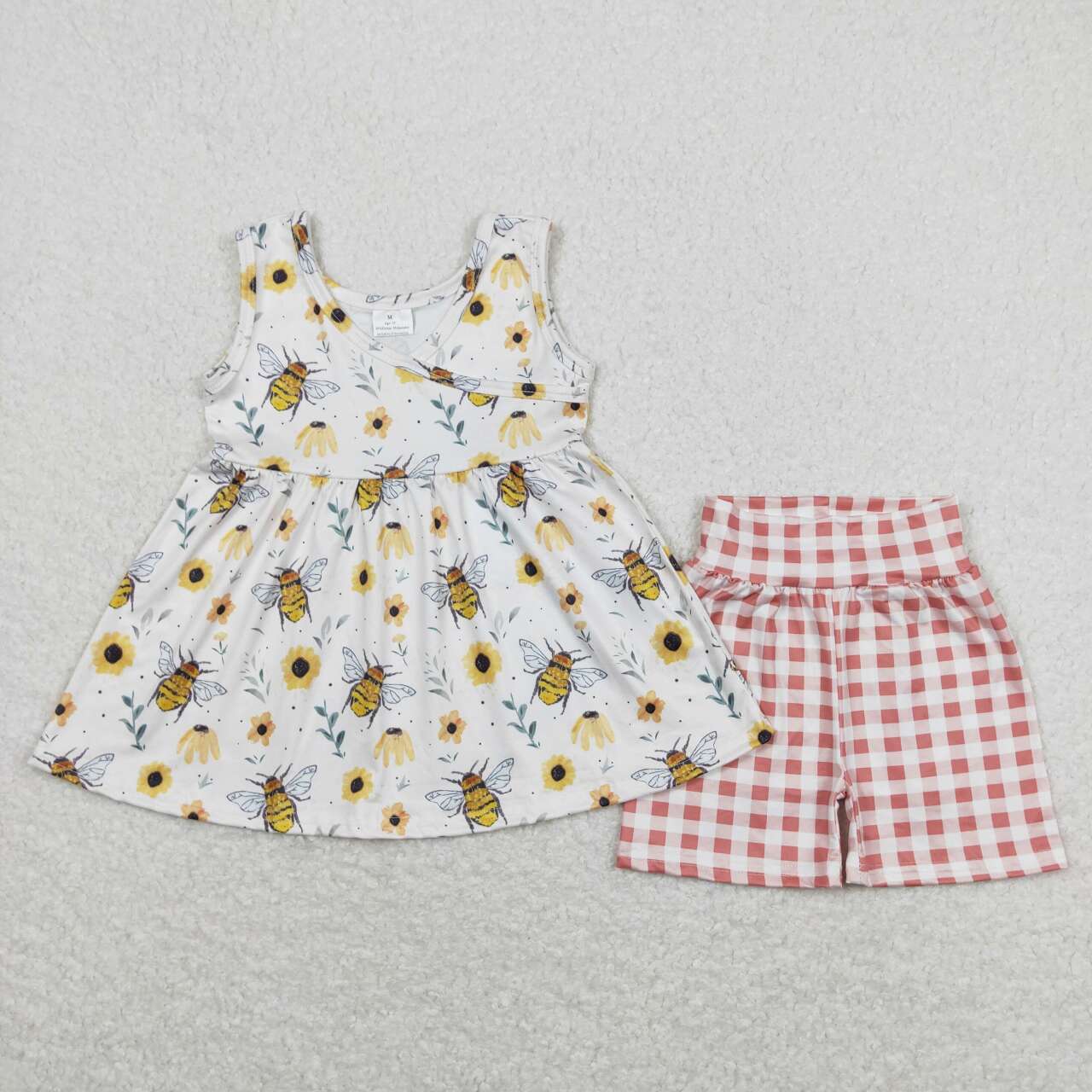 Bee red plaid Summer Girls Set