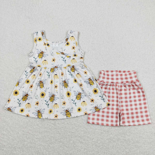 Bee red plaid Summer Girls Set