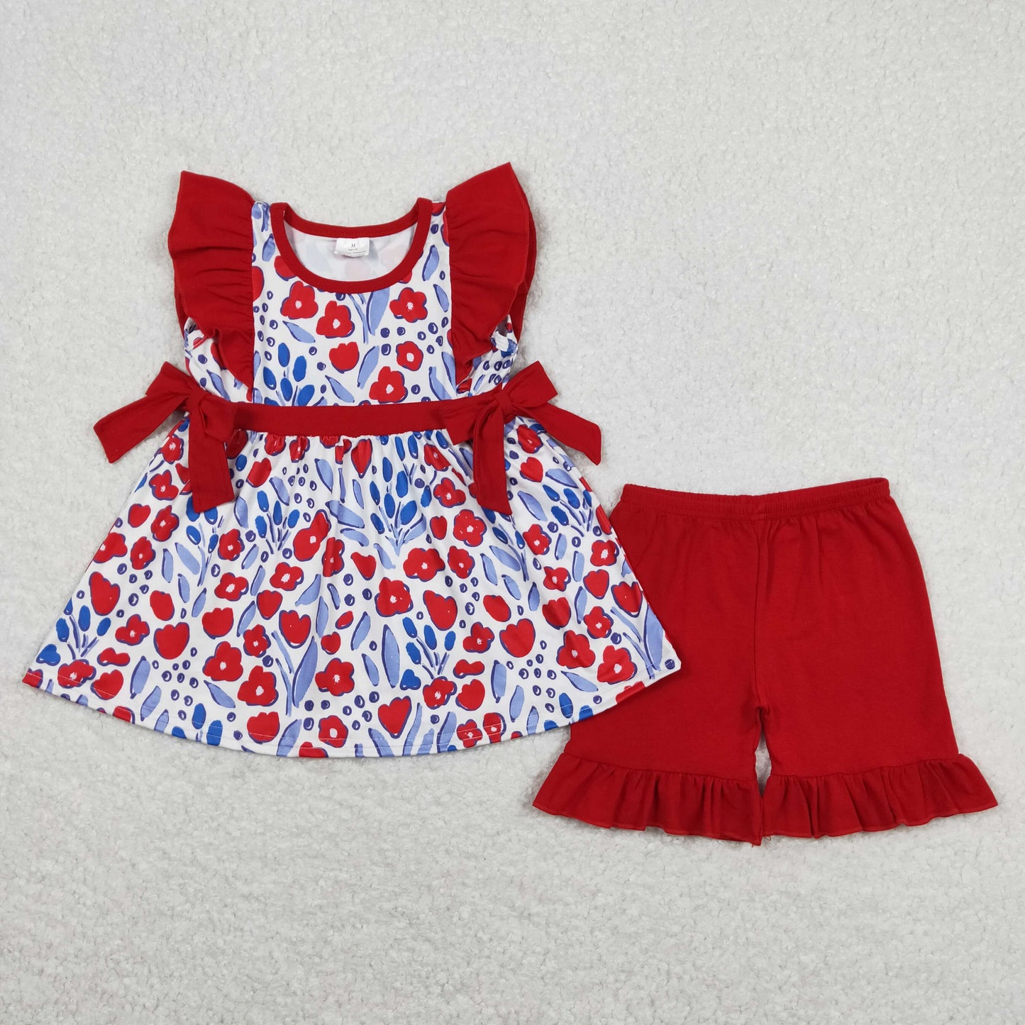 Red flower Print Summer Girls Set