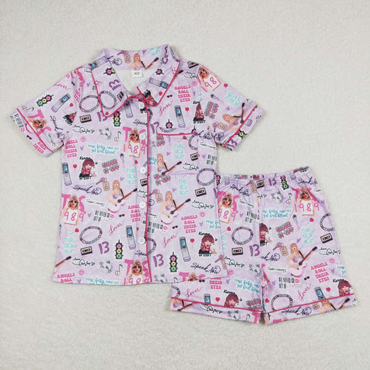 Adult pink cartoon short pajamas