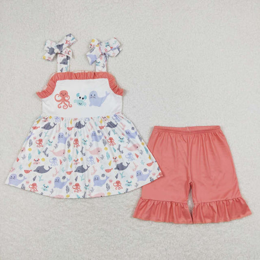 Coral octopus Pink Summer Girls Set