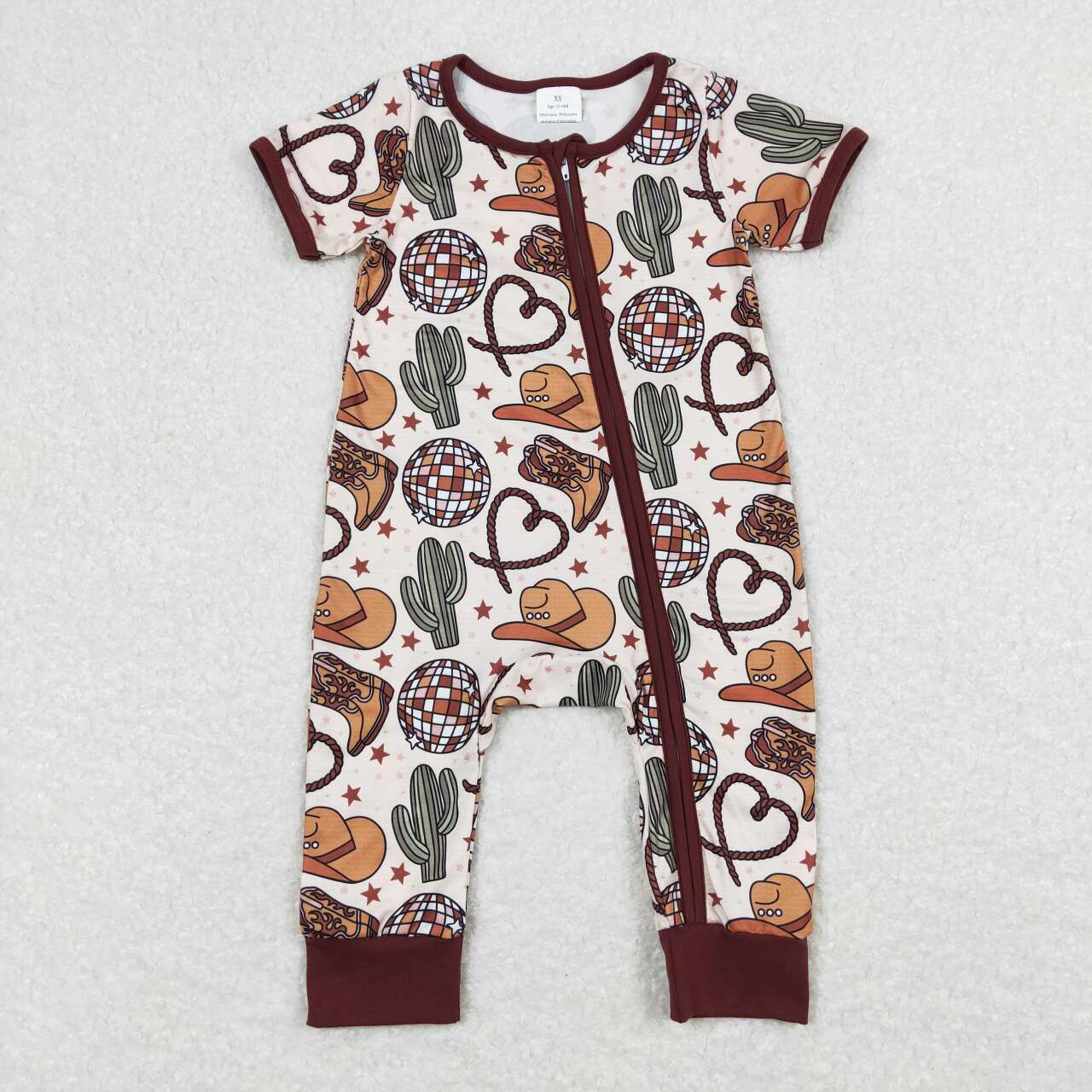 Western cactus hat Baby Romper With zipper
