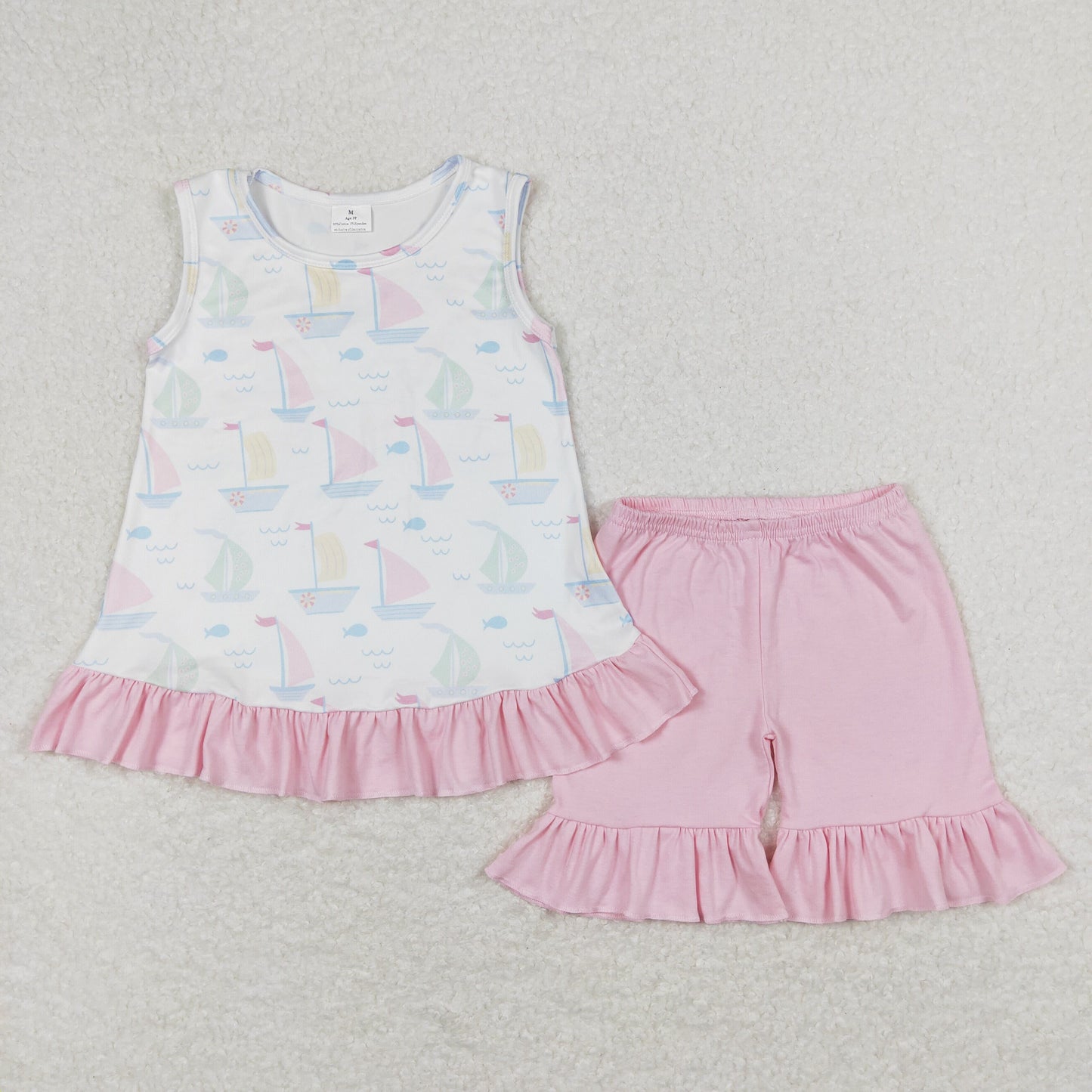 Sailboat Sleeveless Pink Summer Girls Set