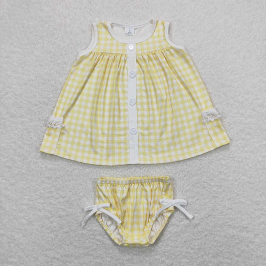 Yellow plaid Bummies Girls Set