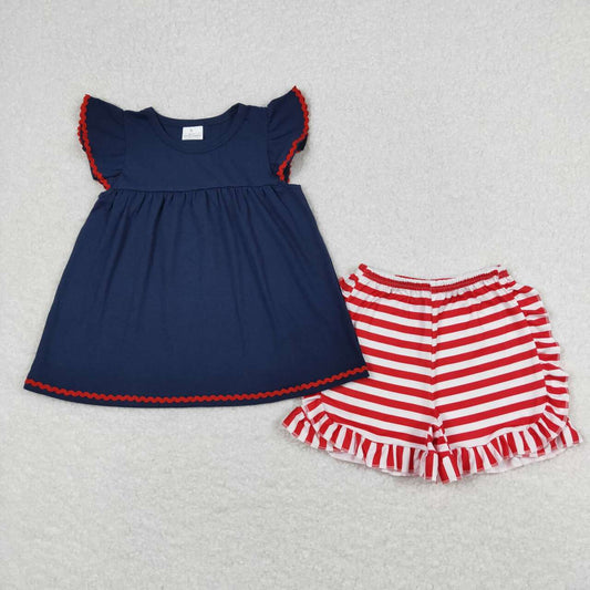 Navy color red stripe Summer Girls Set