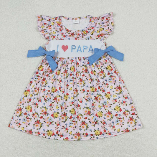 Pink flower embroidery i love papa Girls Dress