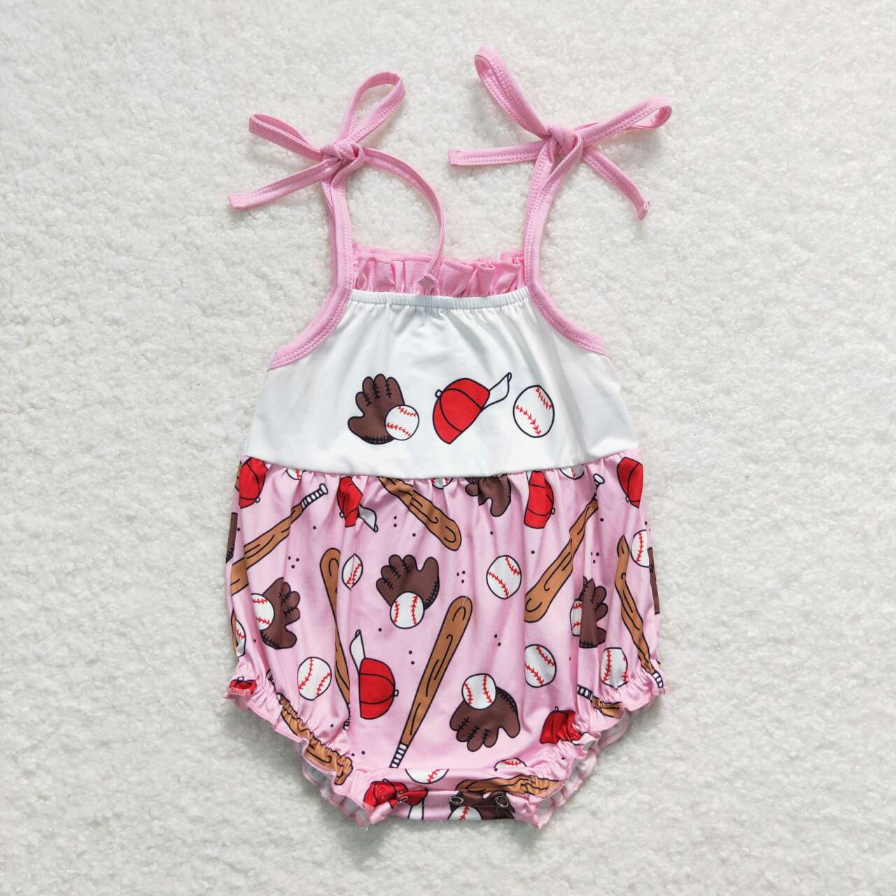 pink baseball Embroidery baby romper