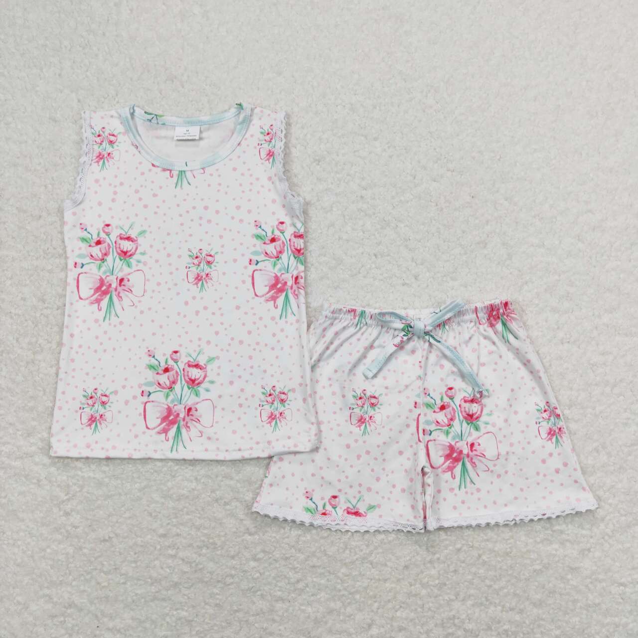 flower print sleeveless Summer Girls Suit