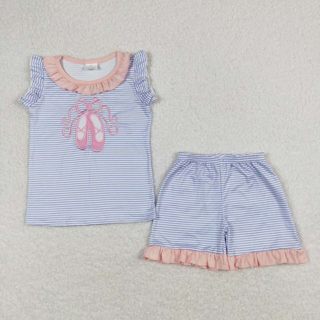 blue stripe embroidered Girls set