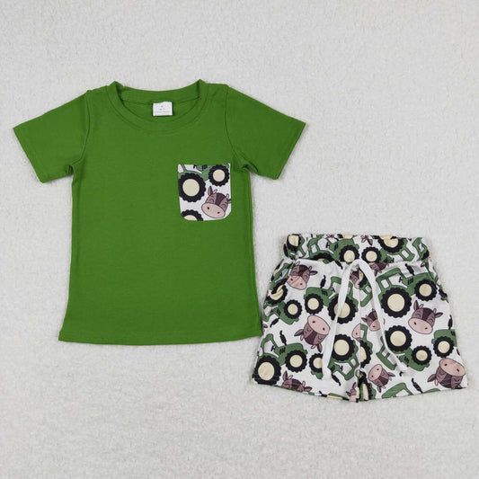 green tractor short sleeve Boy Set