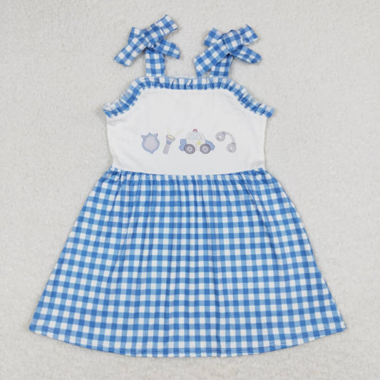 Blue plaid Ruffle Girls Dress