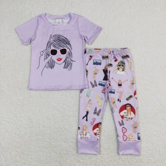 purple cartoon Print Short sleeve pajamas
