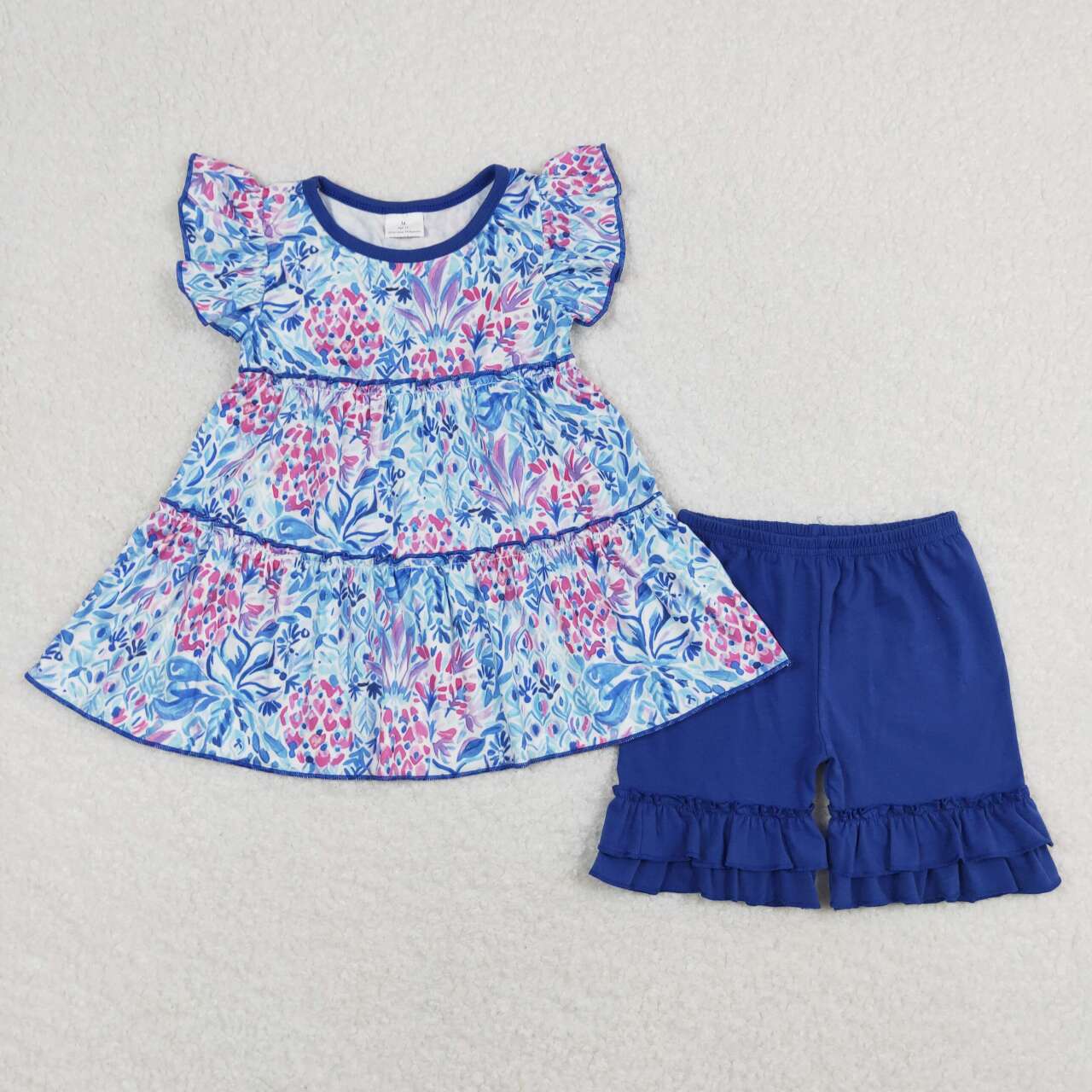 blue flowers tier short Girls Set