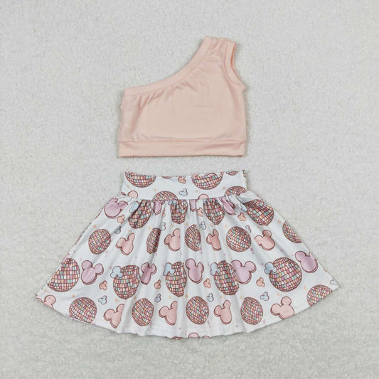 coral color cartoon short Girls Set