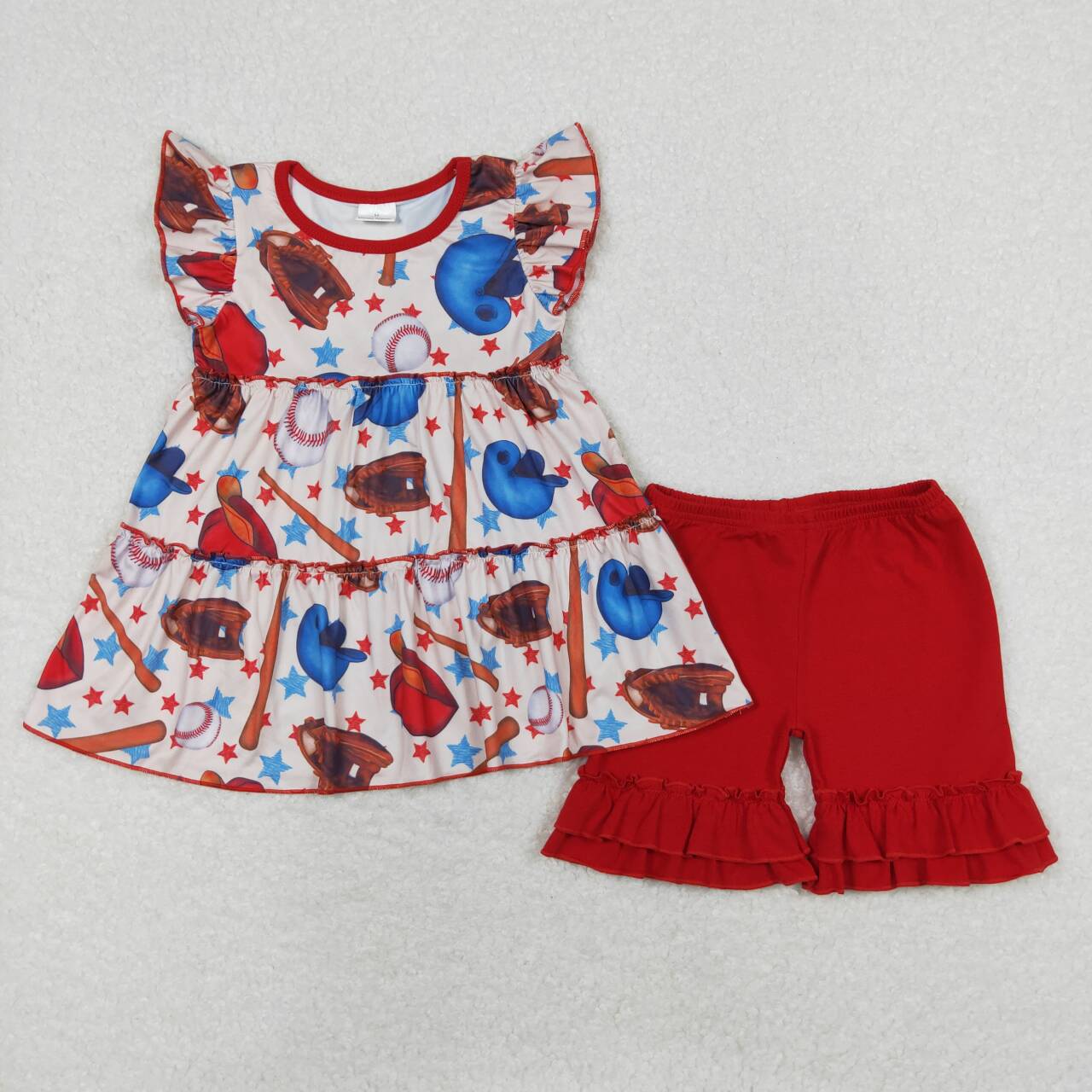 baseball print tier short Girls Set