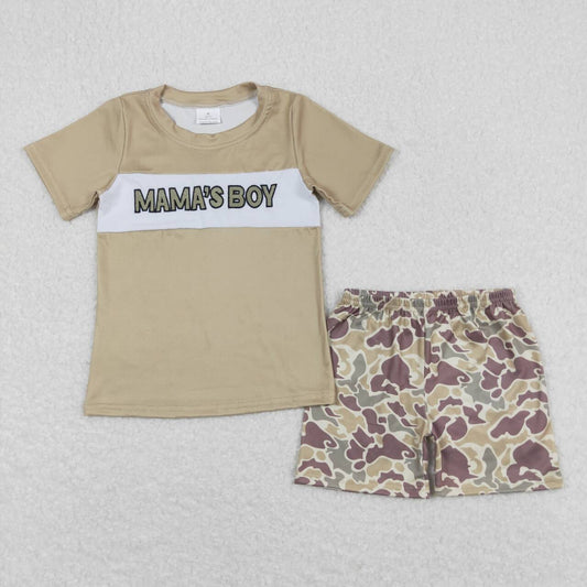brown Embroidery MAMA'S BOY Camo Boy Set