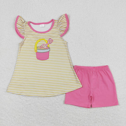 stripe cute embroidered Girls set