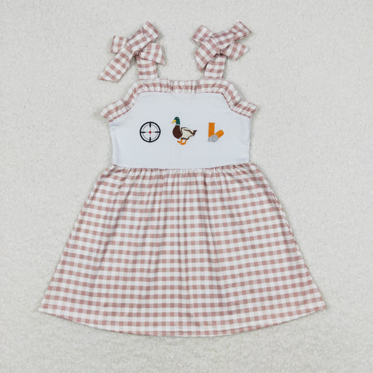 Embroider duck plaid Print Short Girls Dress
