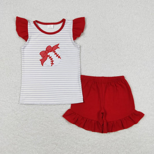 Stripe Embroidered Baseball Girls Suit