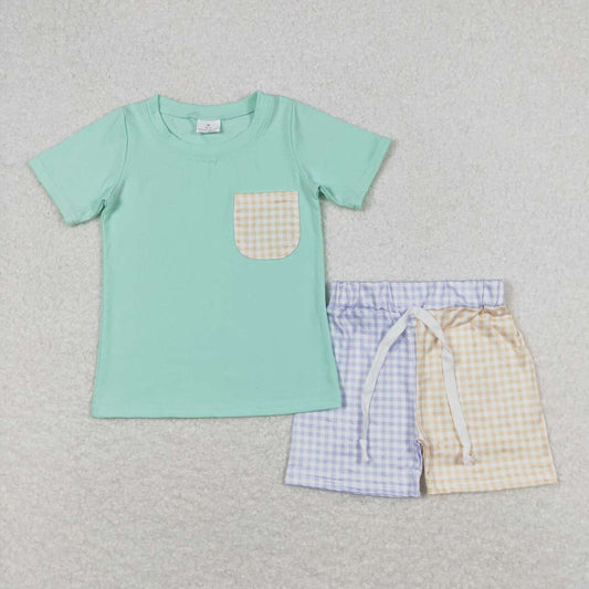 Green plaid short sleeve Boy Set