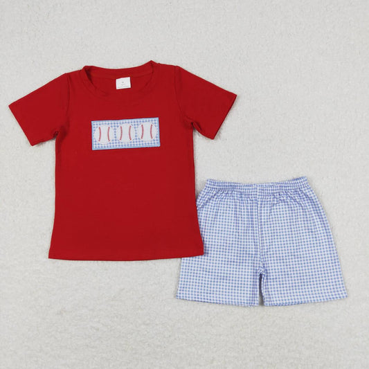 Red Embroidery baseball print Boy Set