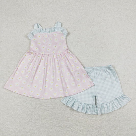 Pink flower print short Girls Set