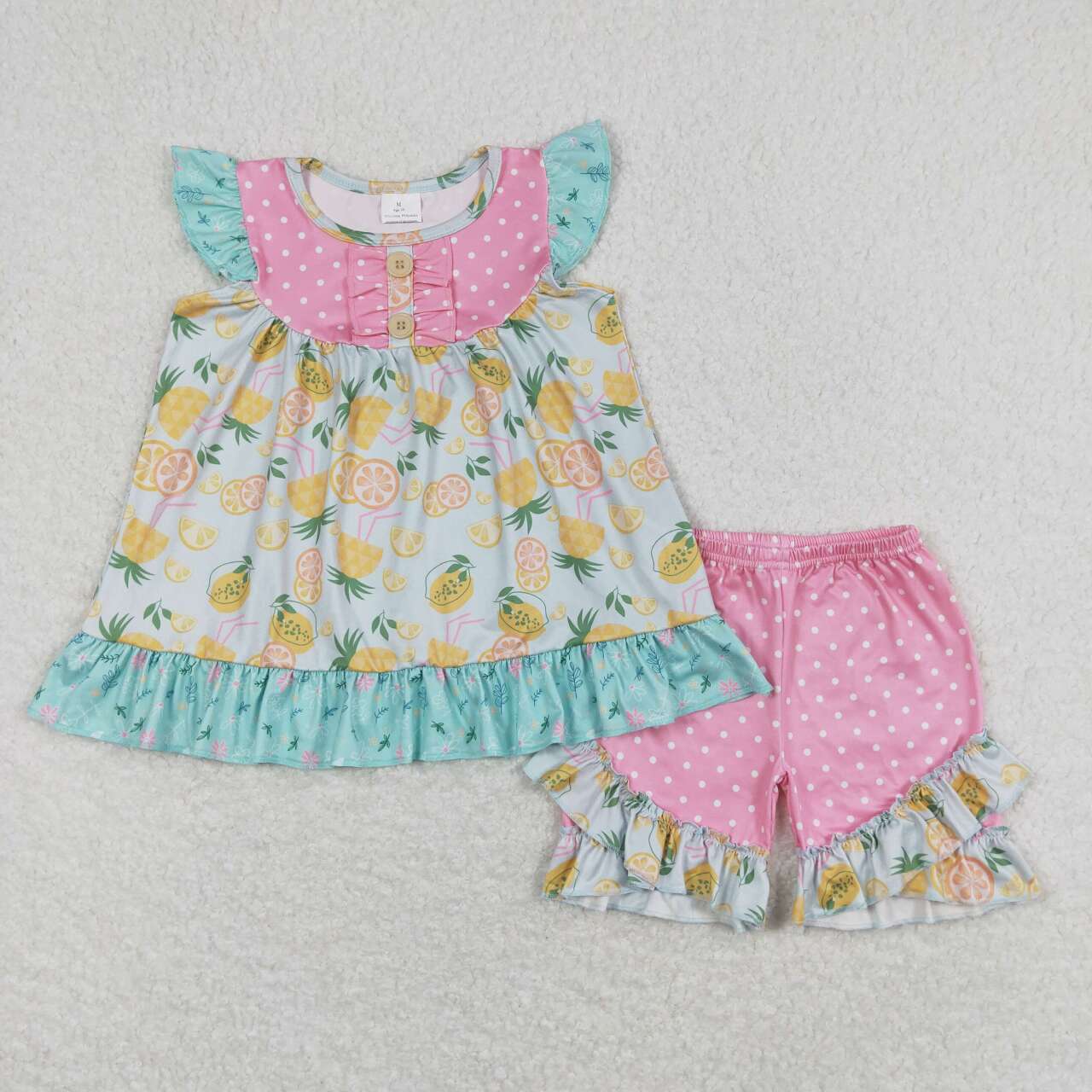 Pink dots Pineapple print short Girls Set