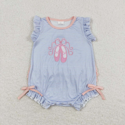 Blue Embroidered Stirpe Baby Romper