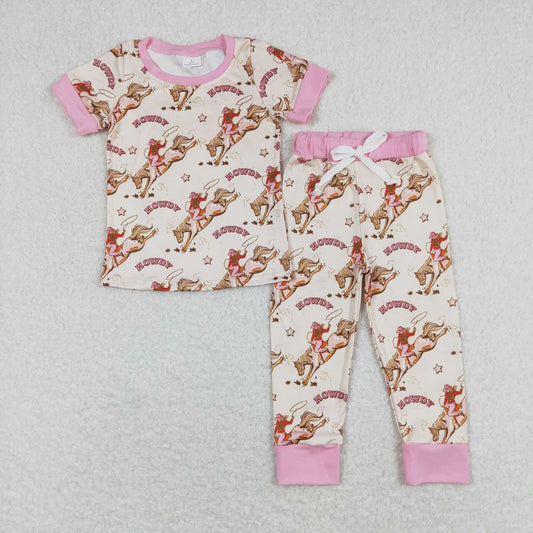 western pink cowboy Print Short sleeve pajamas
