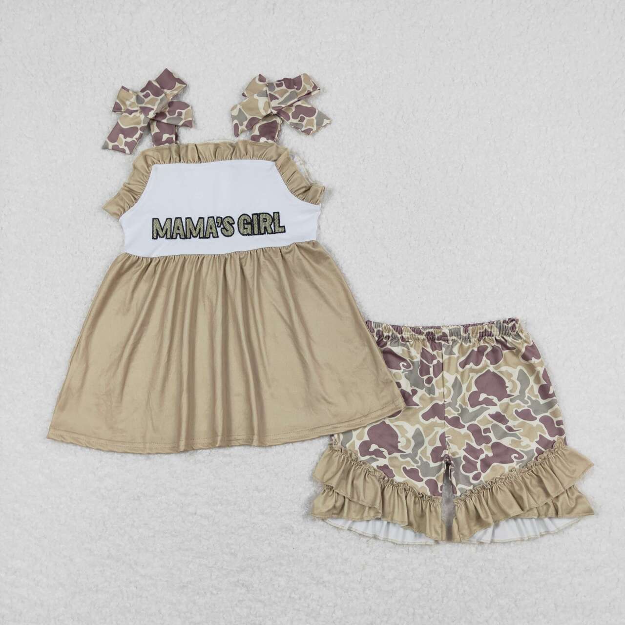 brown embroidered MAMA'S Girls Camo Girls set