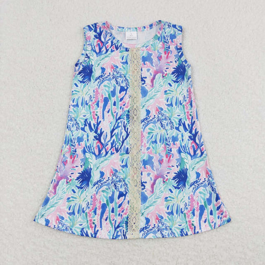Blue floral sleeveless Girls Dress