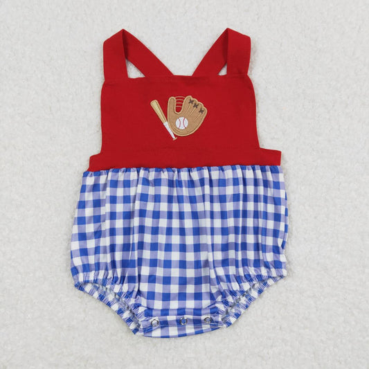 Blue Embroidered Baseball Baby Romper