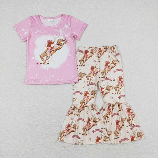 western pink cowboy Print Bell Girls Set