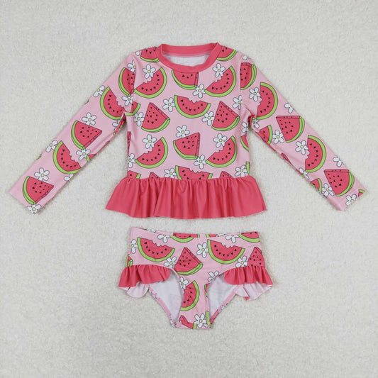 2pc pink watermelon long sleeve Swimsuit