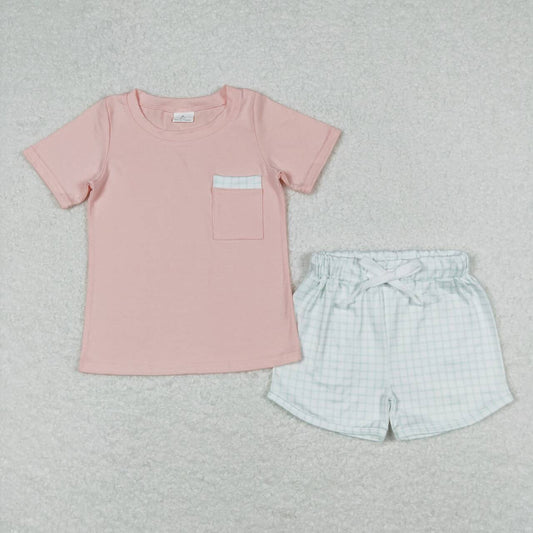 coral plaid short sleeve Boy Set