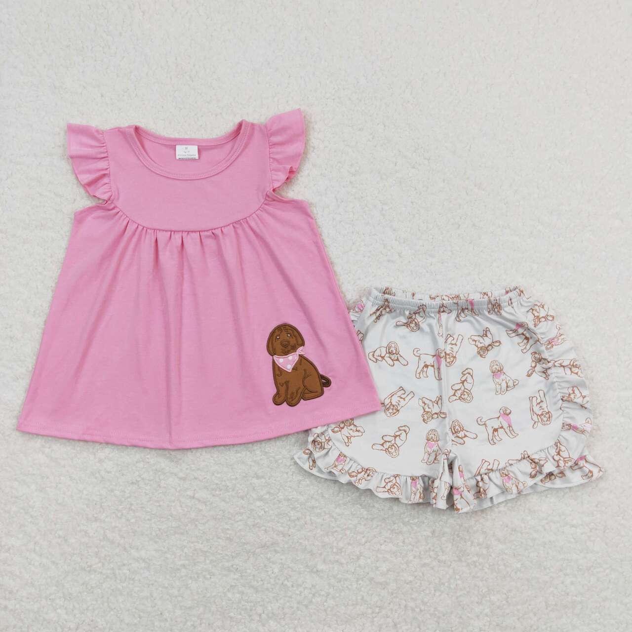 Pink Embroidered Dog Girls Suit