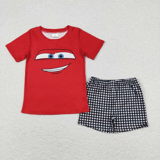 Red Cartoon Plaid Boy Summer Set