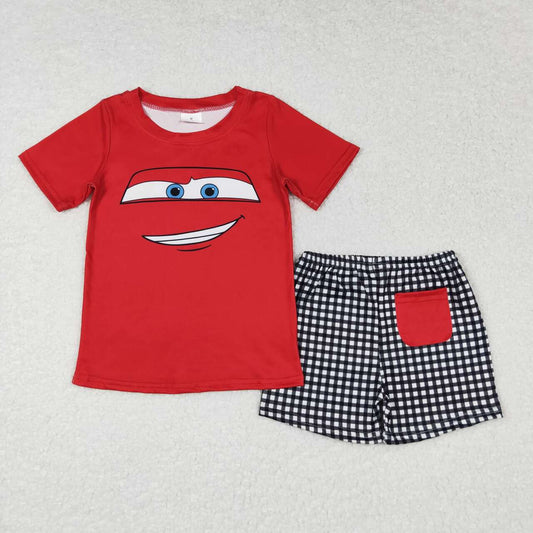 Red Cartoon Plaid Boy Summer Set