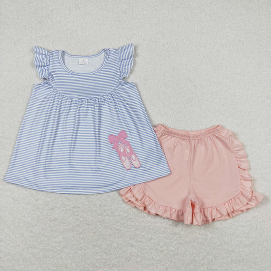 Blue stripe Embroidered slippers Girls Suit