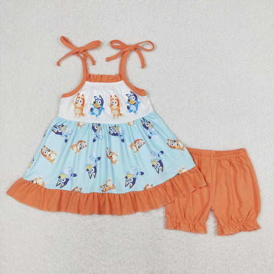 Cartoon dog Orange Short Summer Girls Suit