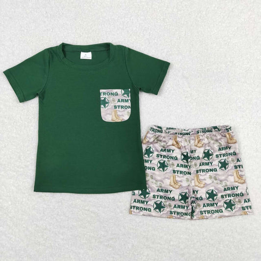 Dark Green print short sleeve boy set